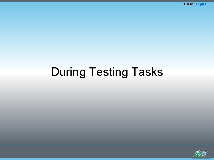 Go to: Topics During Testing Tasks 