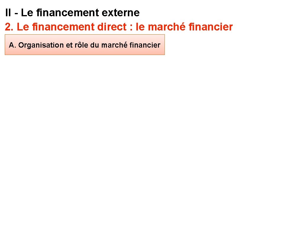 II - Le financement externe 2. Le financement direct : le marché financier A.