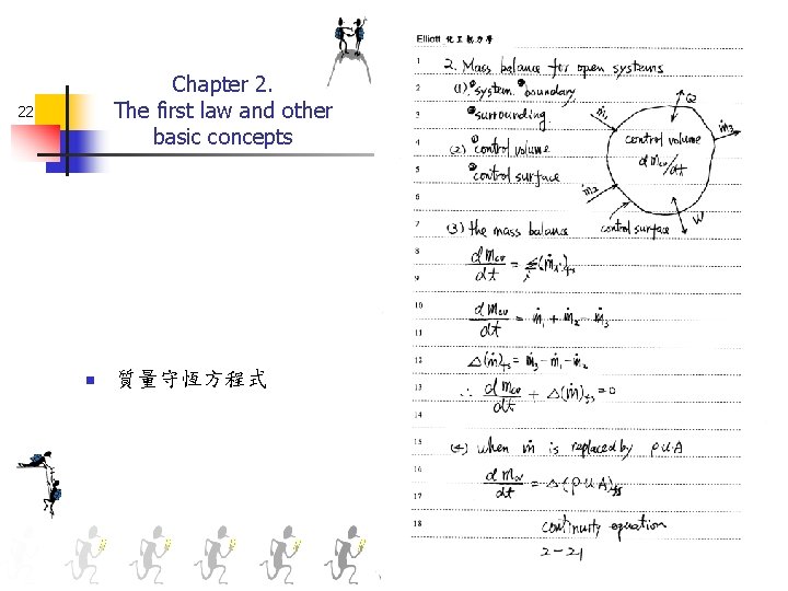 Chapter 2. The first law and other basic concepts 22 n 質量守恆方程式 