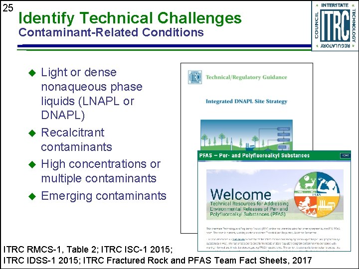 25 Identify Technical Challenges Contaminant-Related Conditions u u Light or dense nonaqueous phase liquids