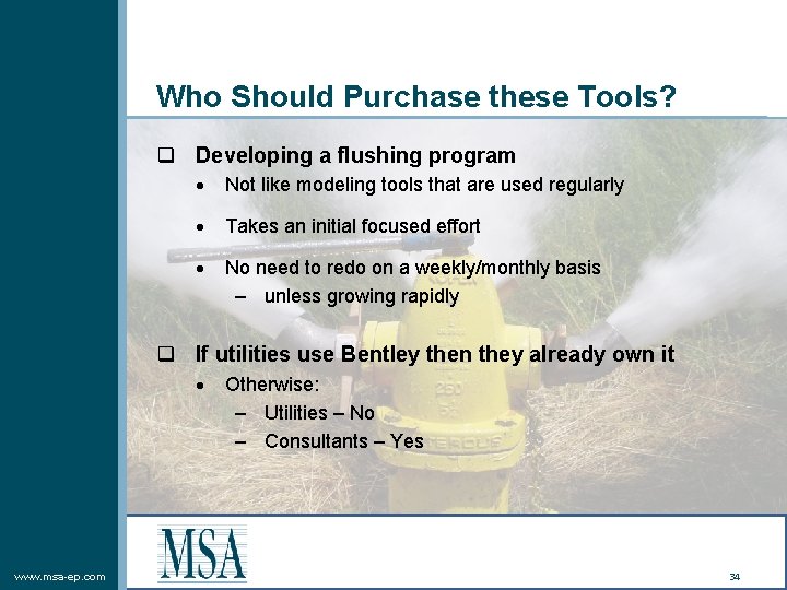 Who Should Purchase these Tools? q Developing a flushing program Not like modeling tools