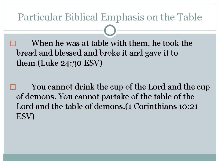 Particular Biblical Emphasis on the Table When he was at table with them, he
