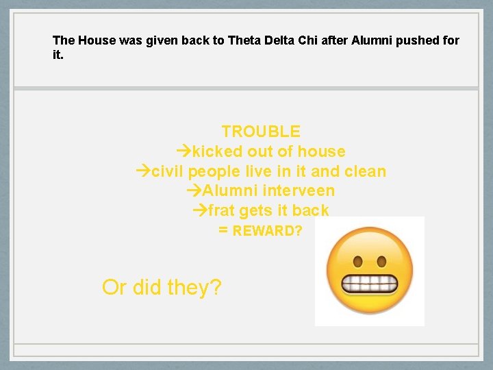 The House was given back to Theta Delta Chi after Alumni pushed for it.