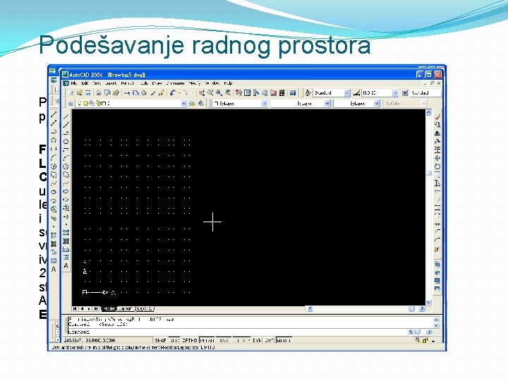 Podešavanje radnog prostora u A 4 format. Format Drawing Limits Dole u Command prozoru