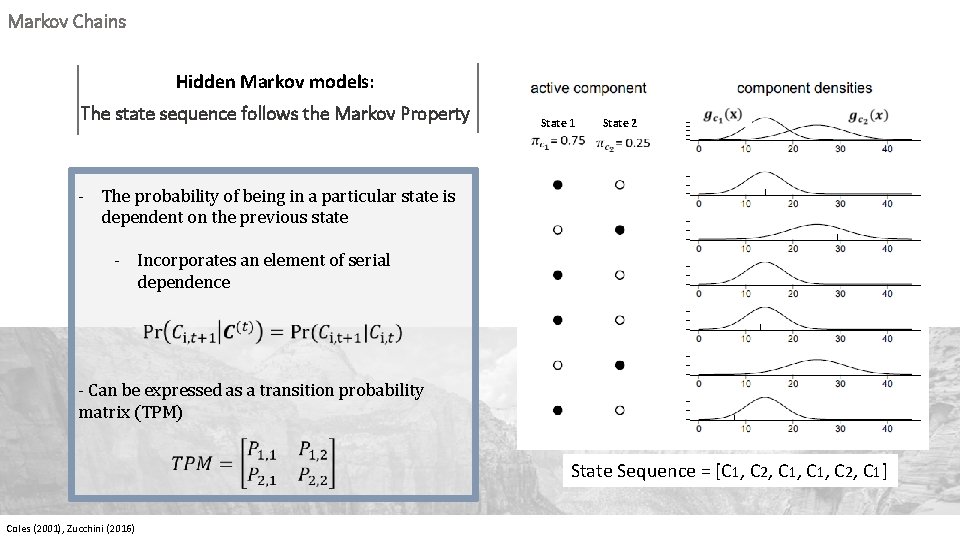 Markov Chains Hidden Markov models: The state sequence follows the Markov Property State 1