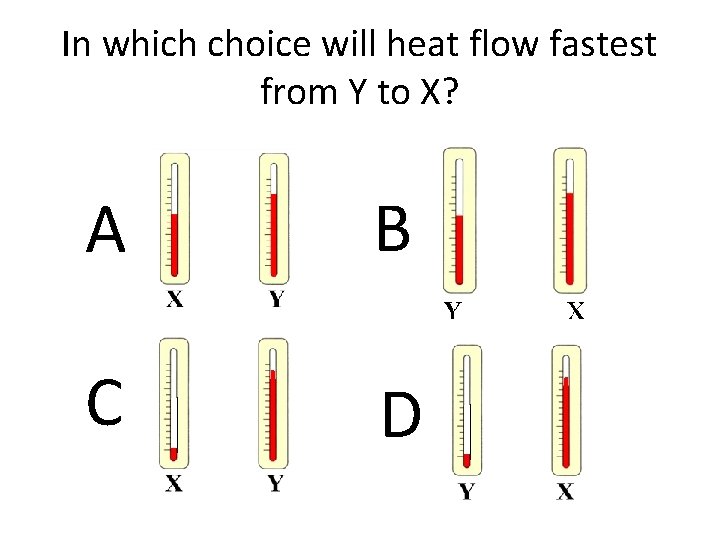 In which choice will heat flow fastest from Y to X? A B C