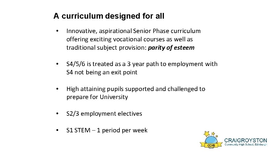 A curriculum designed for all • Innovative, aspirational Senior Phase curriculum offering exciting vocational