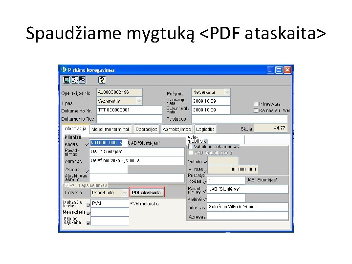 Spaudžiame mygtuką <PDF ataskaita> 