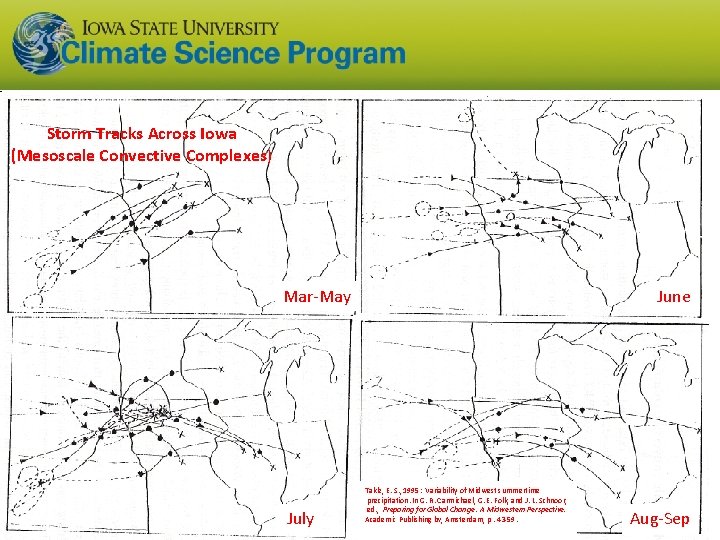 Storm Tracks Across Iowa (Mesoscale Convective Complexes) Mar-May July June Takle, E. S. ,