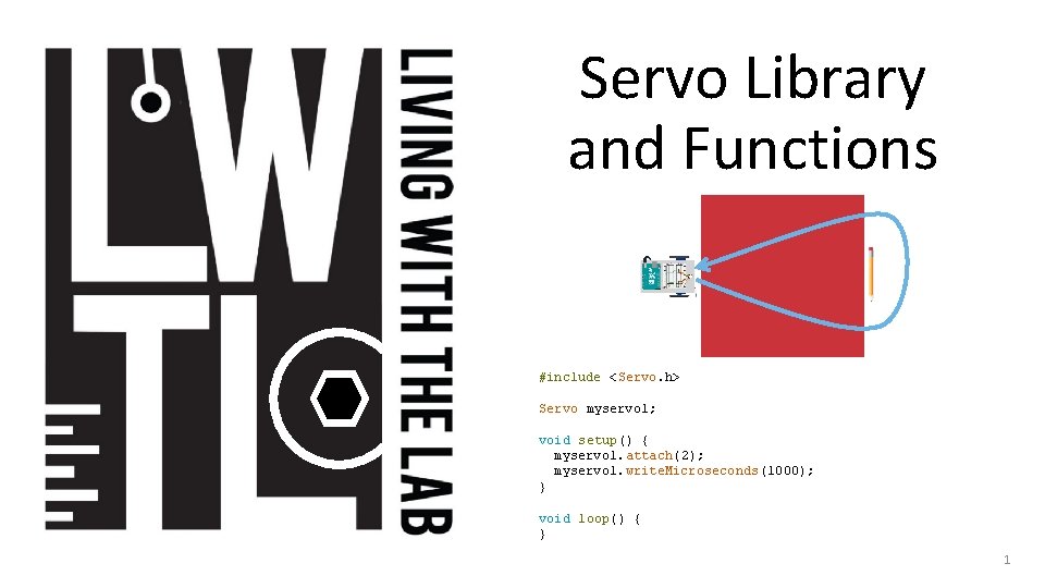 Servo Library and Functions #include <Servo. h> Servo myservo 1; void setup() { myservo