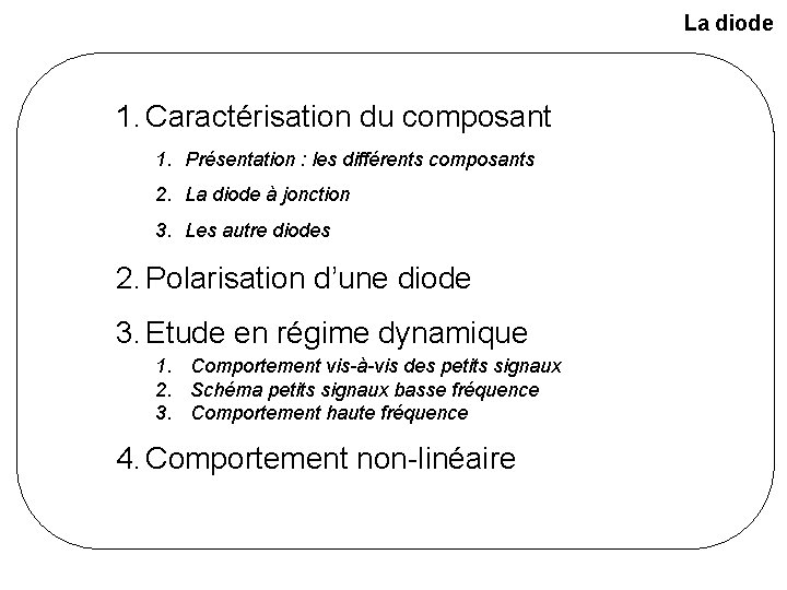 La diode 1. Caractérisation du composant 1. Présentation : les différents composants 2. La