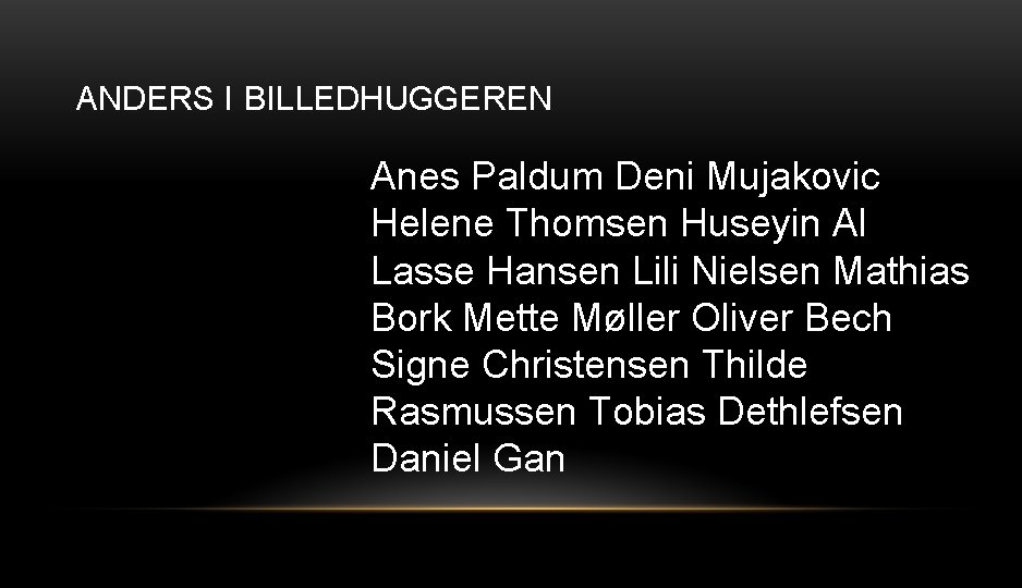 ANDERS I BILLEDHUGGEREN Anes Paldum Deni Mujakovic Helene Thomsen Huseyin Al Lasse Hansen Lili