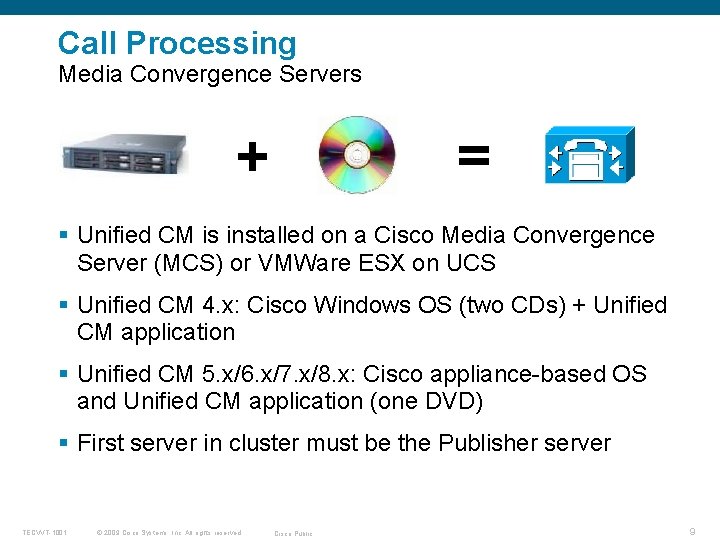 Call Processing Media Convergence Servers + = § Unified CM is installed on a