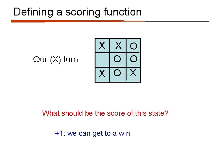 Defining a scoring function X Our (X) turn X O O O X What