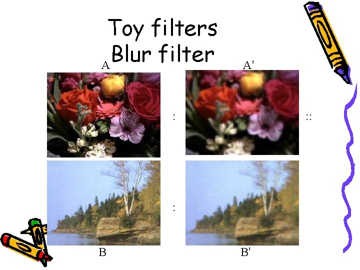 Toy filters Blur filter A A’ : : B B’ 