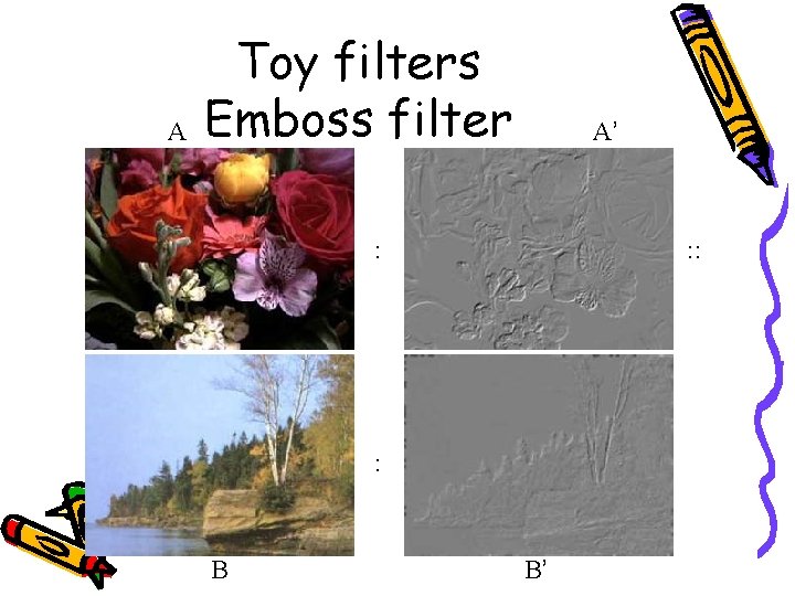 A Toy filters Emboss filter A’ : : B B’ 