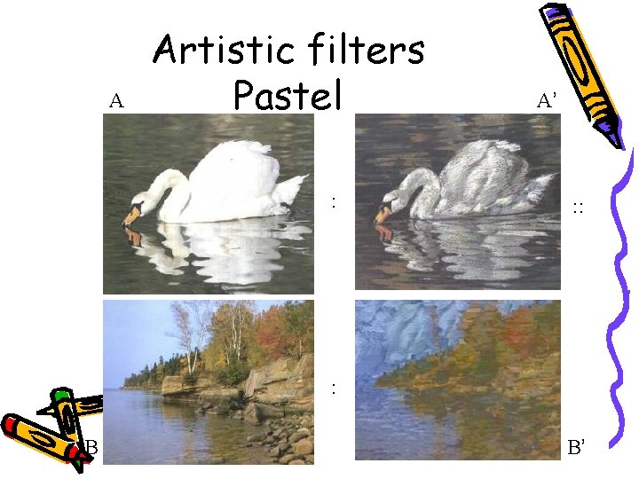 A Artistic filters Pastel : A’ : : : B B’ 