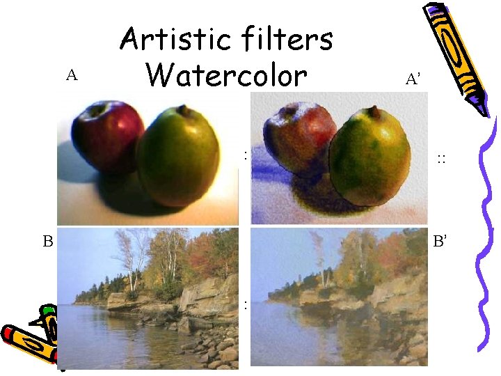 A Artistic filters Watercolor : B A’ : : B’ : 