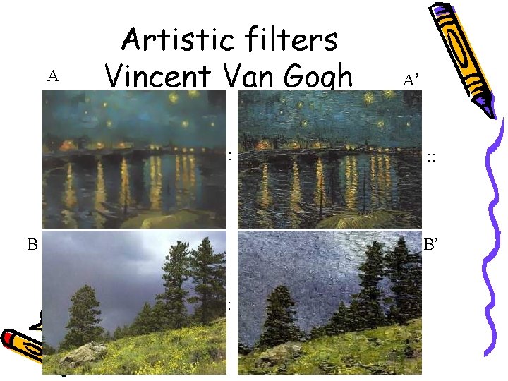 A Artistic filters Vincent Van Gogh : B A’ : : B’ : 