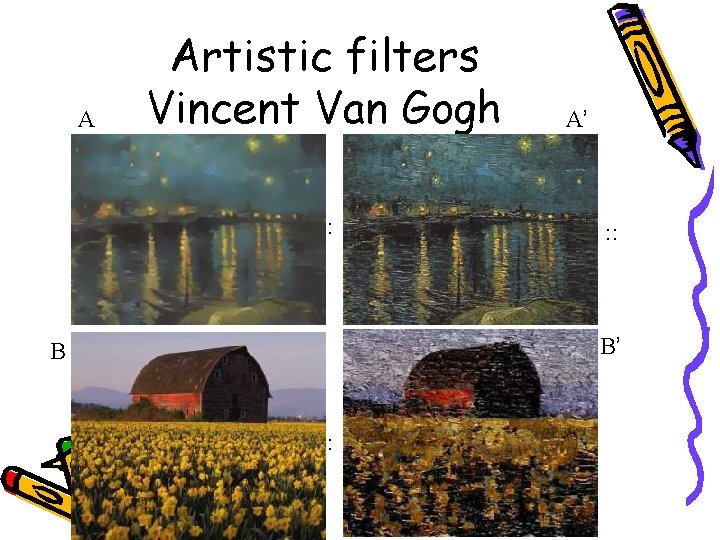 A Artistic filters Vincent Van Gogh : A’ : : B’ B : 