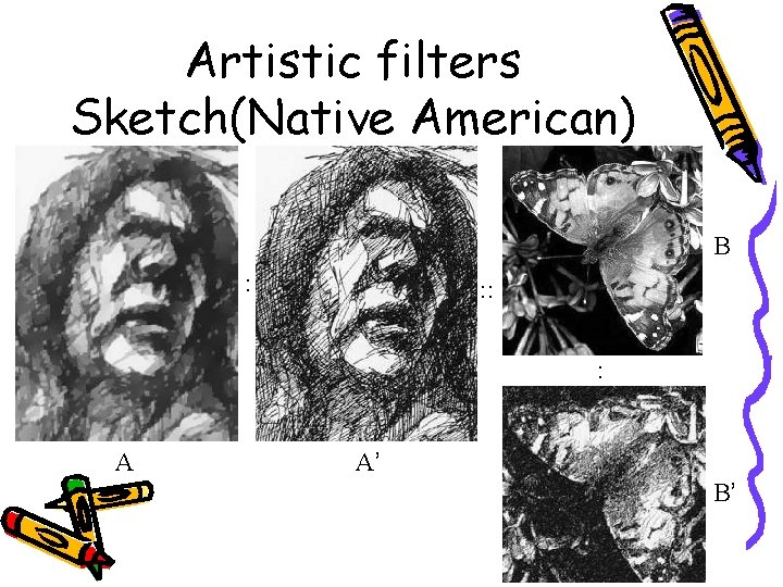Artistic filters Sketch(Native American) B : : : : A A’ B’ 