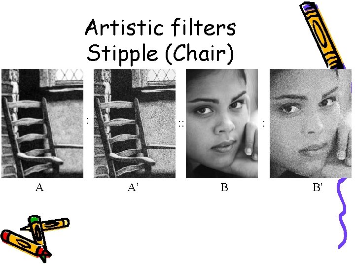 Artistic filters Stipple (Chair) : A : : A’ : B B’ 