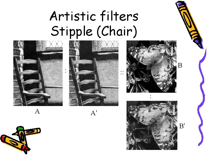 Artistic filters Stipple (Chair) : B : : : A A’ B’ 