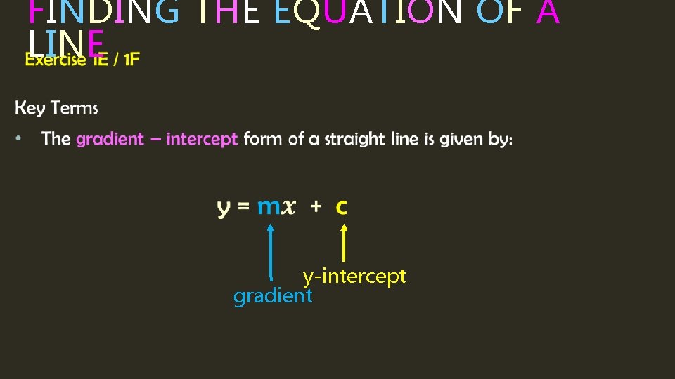 FINDING THE EQUATION OF A LINE y-intercept gradient 