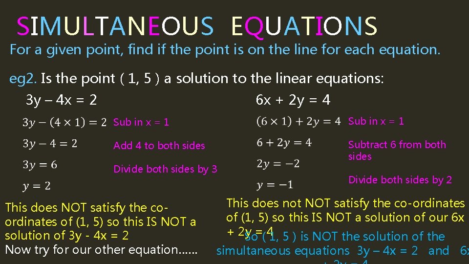 SIMULTANEOUS EQUATIONS For a given point, find if the point is on the line