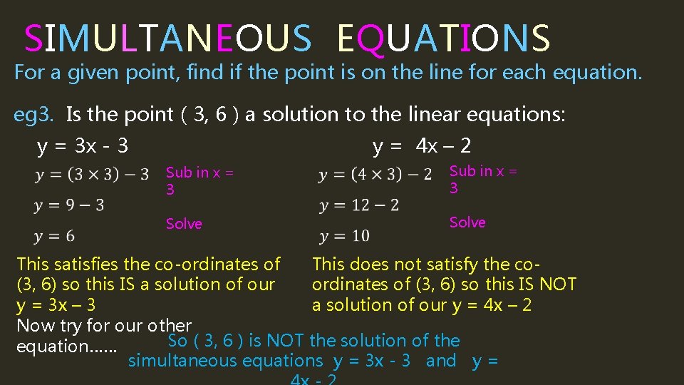 SIMULTANEOUS EQUATIONS For a given point, find if the point is on the line