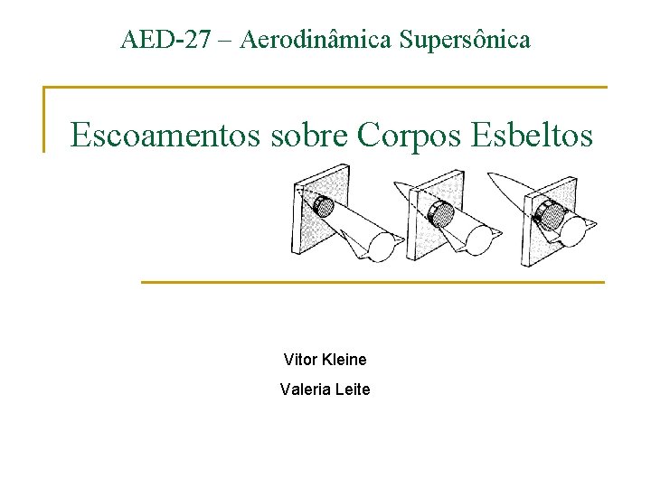 AED-27 – Aerodinâmica Supersônica Escoamentos sobre Corpos Esbeltos Vitor Kleine Valeria Leite 