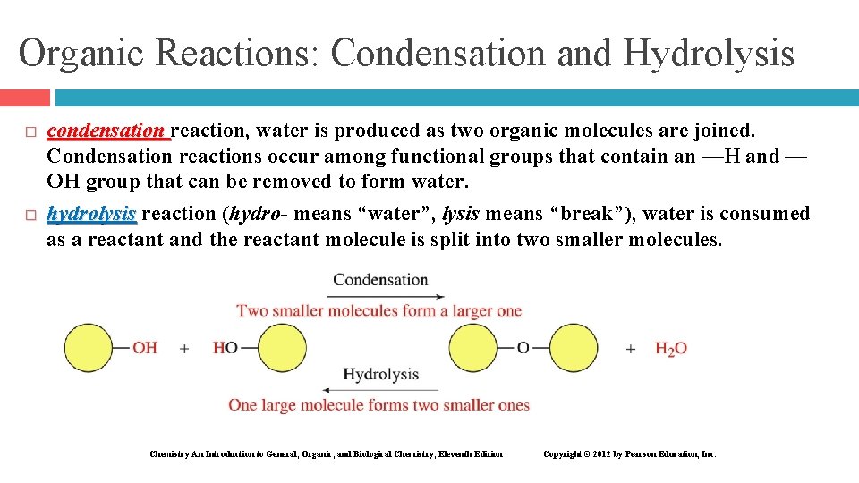 Organic Reactions: Condensation and Hydrolysis � � condensation reaction, water is produced as two