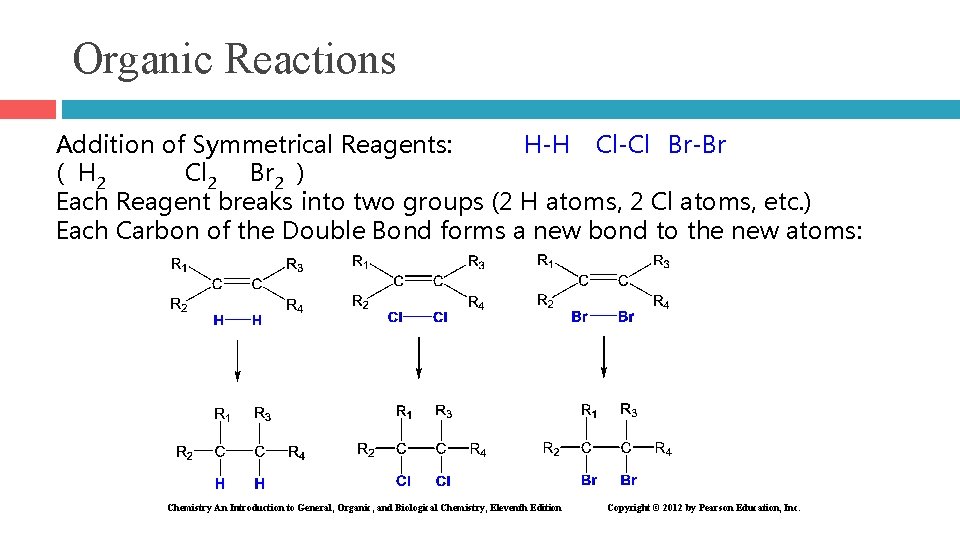 Organic Reactions Addition of Symmetrical Reagents: H-H Cl-Cl Br-Br ( H 2 Cl 2