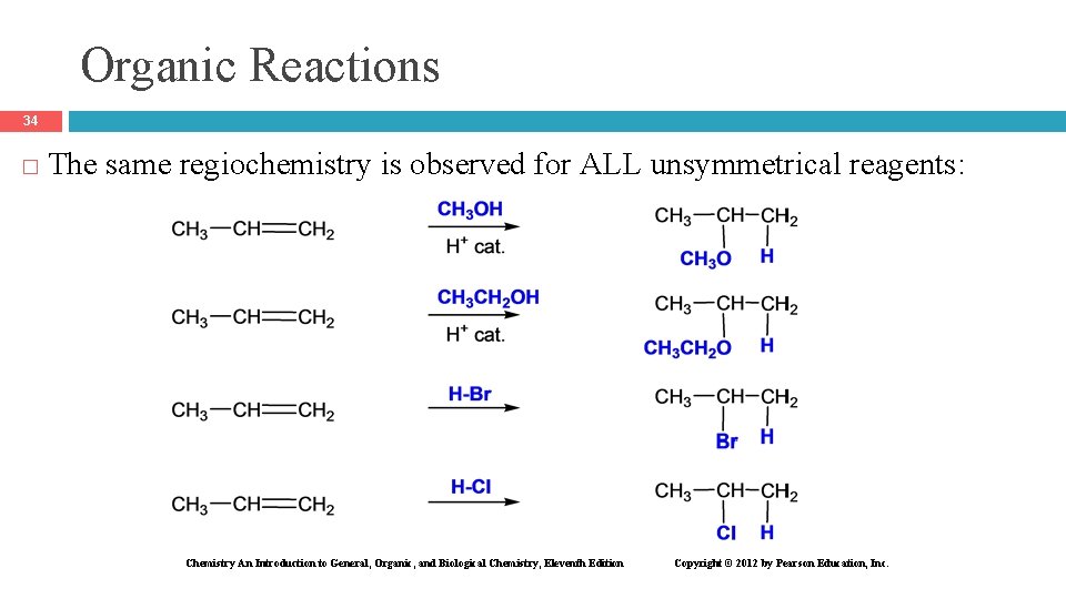 Organic Reactions 34 � The same regiochemistry is observed for ALL unsymmetrical reagents: Chemistry