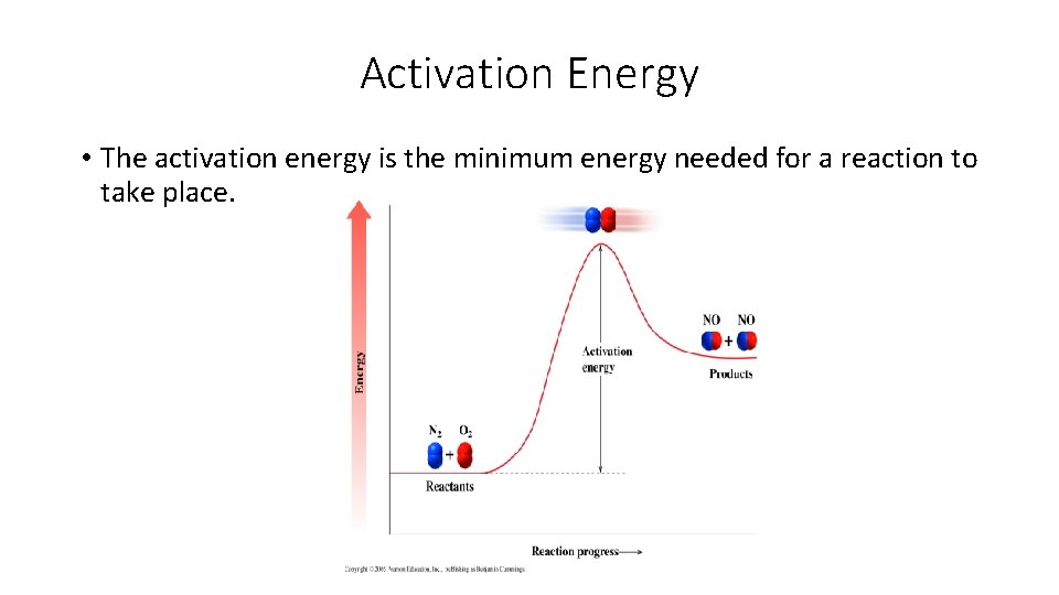 Activation Energy • The activation energy is the minimum energy needed for a reaction