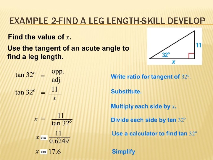 EXAMPLE 2 -FIND A LEG LENGTH-SKILL DEVELOP 