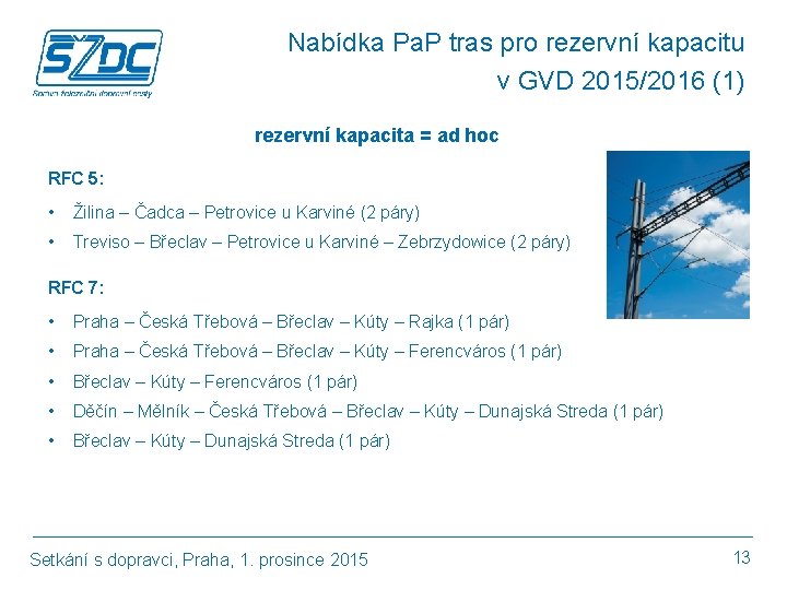 Nabídka Pa. P tras pro rezervní kapacitu v GVD 2015/2016 (1) rezervní kapacita =