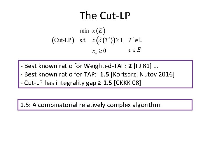 The Cut-LP - Best known ratio for Weighted-TAP: 2 [FJ 81] … - Best