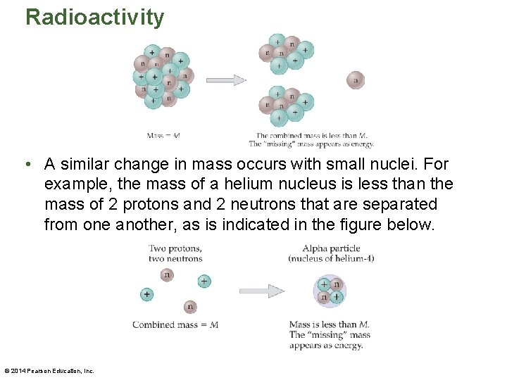 Radioactivity • A similar change in mass occurs with small nuclei. For example, the