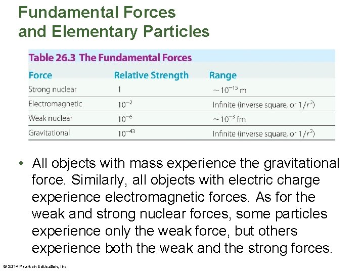 Fundamental Forces and Elementary Particles • All objects with mass experience the gravitational force.