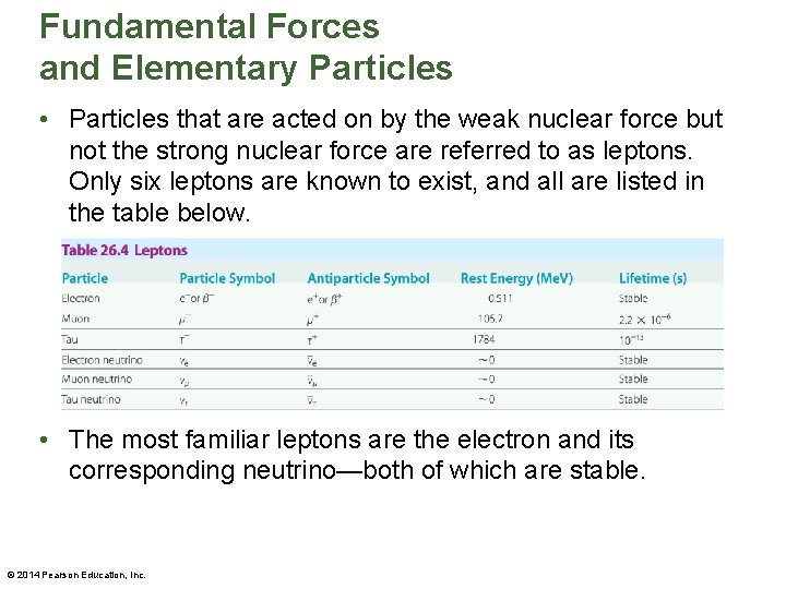 Fundamental Forces and Elementary Particles • Particles that are acted on by the weak