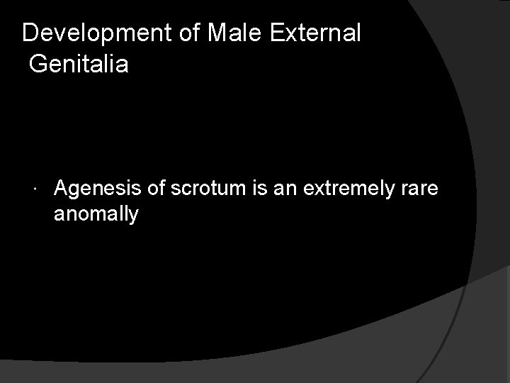 Development of Male External Genitalia Agenesis of scrotum is an extremely rare anomally 