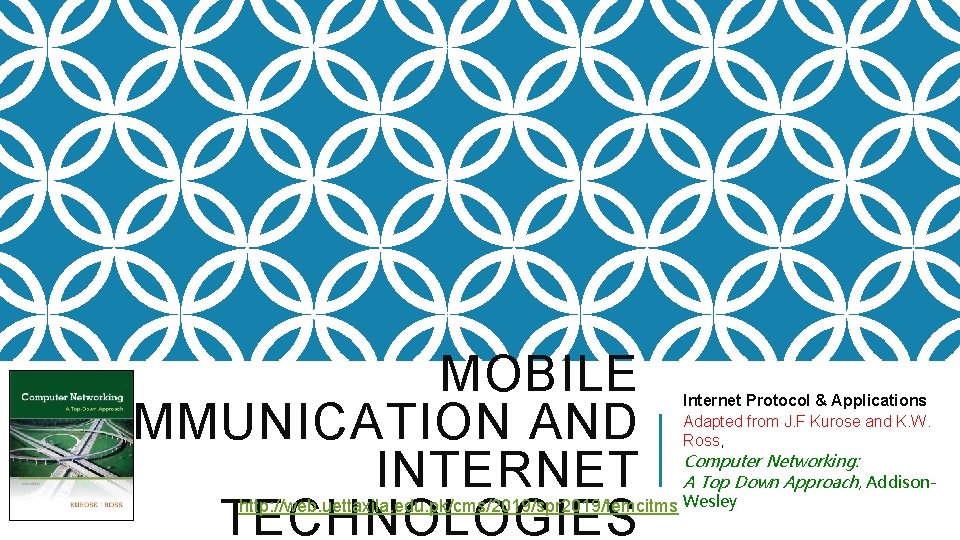 MOBILE COMMUNICATION AND INTERNET TECHNOLOGIES Internet Protocol & Applications Adapted from J. F Kurose