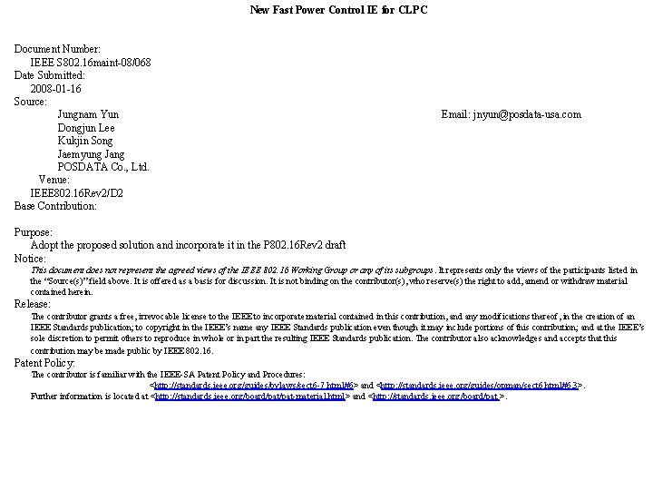 New Fast Power Control IE for CLPC Document Number: IEEE S 802. 16 maint-08/068