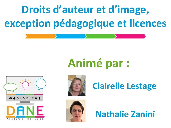 Droits d’auteur et d’image, exception pédagogique et licences Animé par : Clairelle Lestage Nathalie