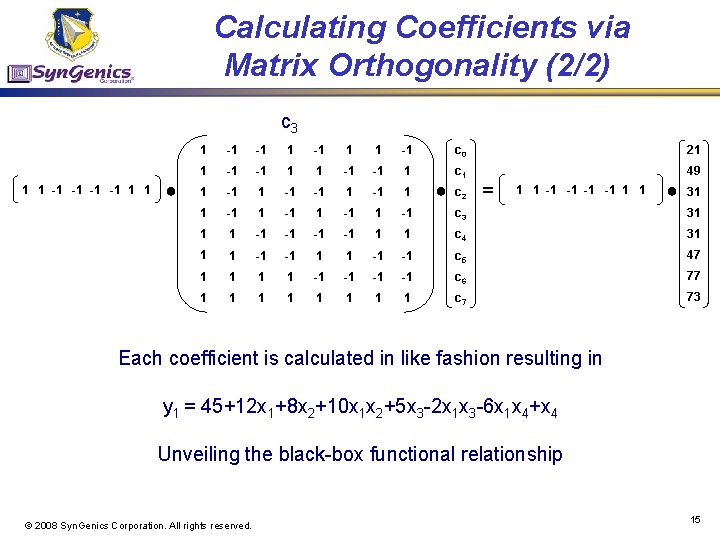 Calculating Coefficients via Matrix Orthogonality (2/2) c 3 1 1 -1 -1 1 1