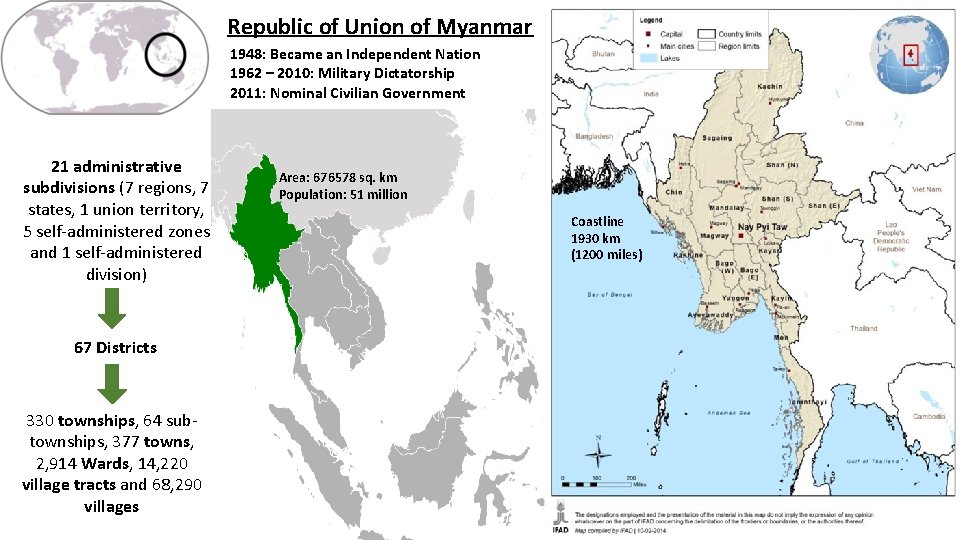 Republic of Union of Myanmar 1948: Became an Independent Nation 1962 – 2010: Military