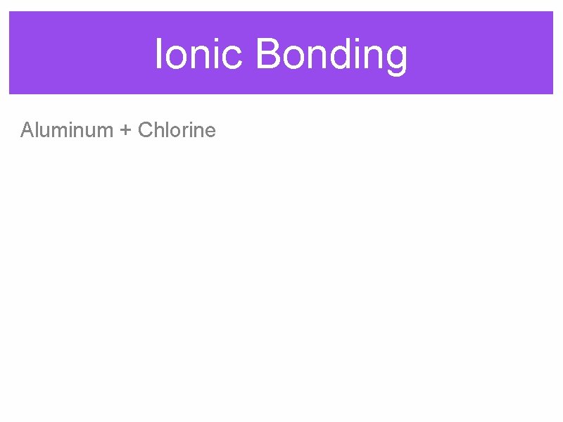 Ionic Bonding Aluminum + Chlorine 