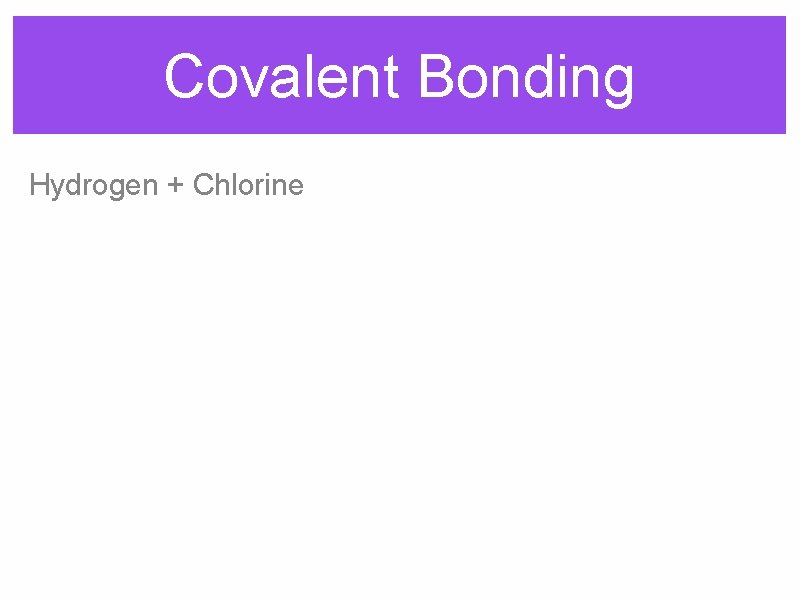 Covalent Bonding Hydrogen + Chlorine 