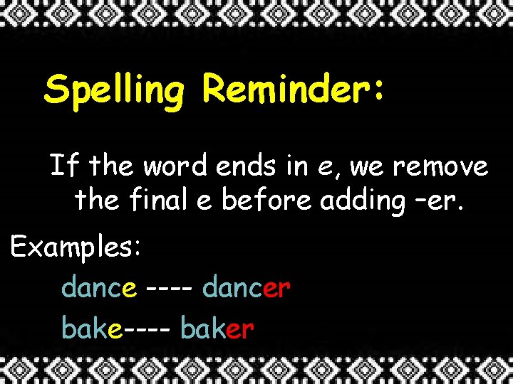 Spelling Reminder: If the word ends in e, we remove the final e before